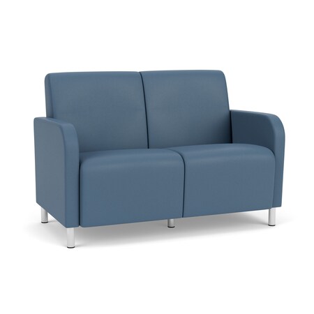 Lesro Siena Lounge Reception 2 Seat Tandem Seating No Center Arm, Brushed Steel, MD Titan Upholstery SN2101
